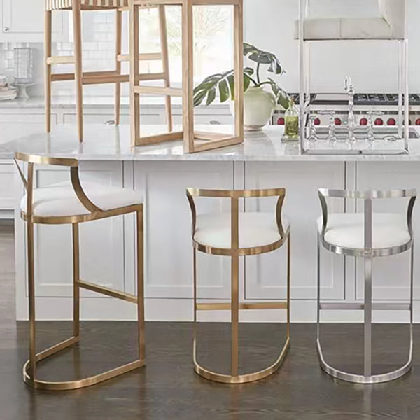 White Upholstered Bar Stools Backrest Counter Stool with Metal Base