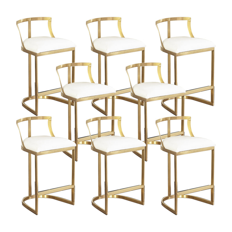 White Upholstered Bar Stools Backrest Counter Stool with Metal Base