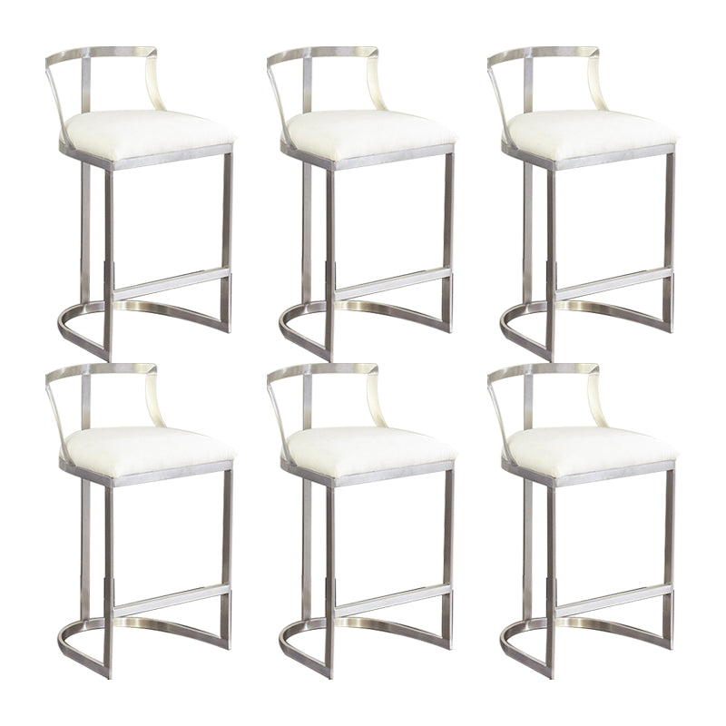 White Upholstered Bar Stools Backrest Counter Stool with Metal Base