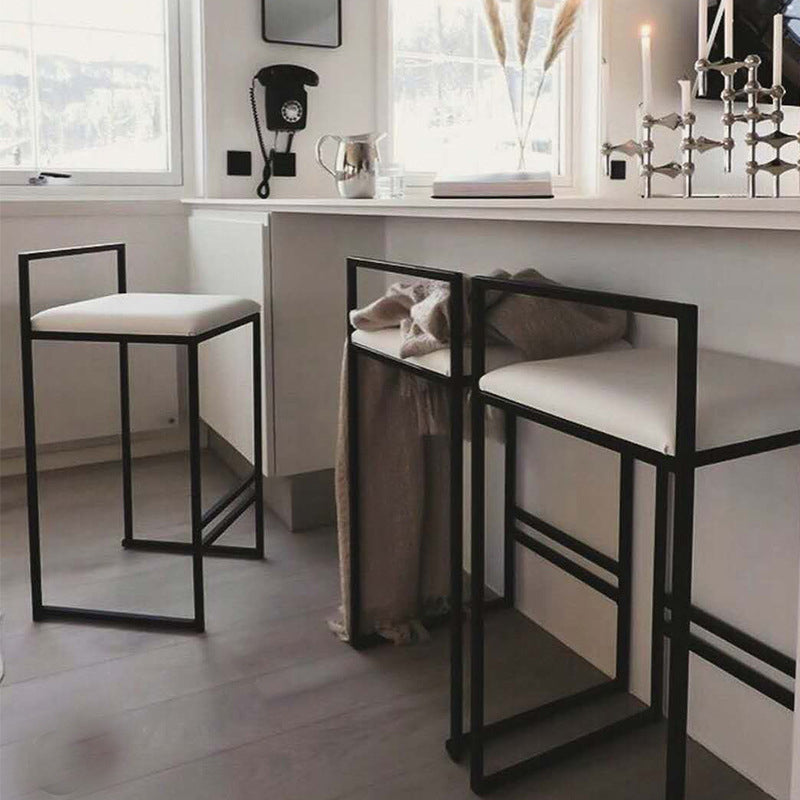 Industrial Low Back Stool Rectangle Upholstered Bar Stools for Living Room