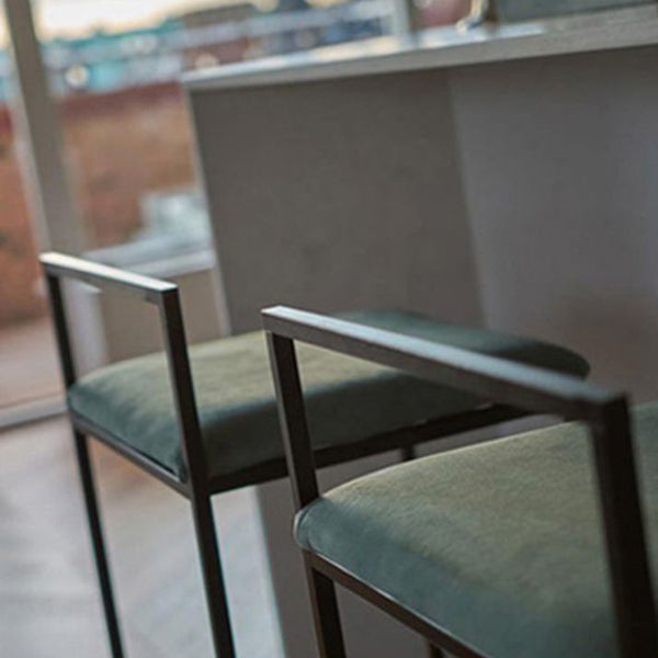 Industrial Low Back Stool Rectangle Upholstered Bar Stools for Living Room