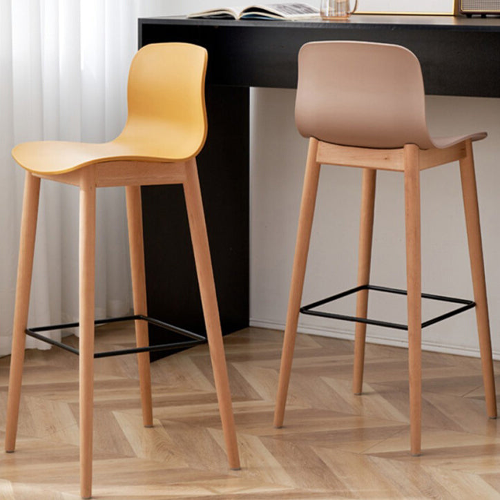 Nordic Backrest Armless Counter Stool Wooden Cafe Bar Stool with Plastic Cushion
