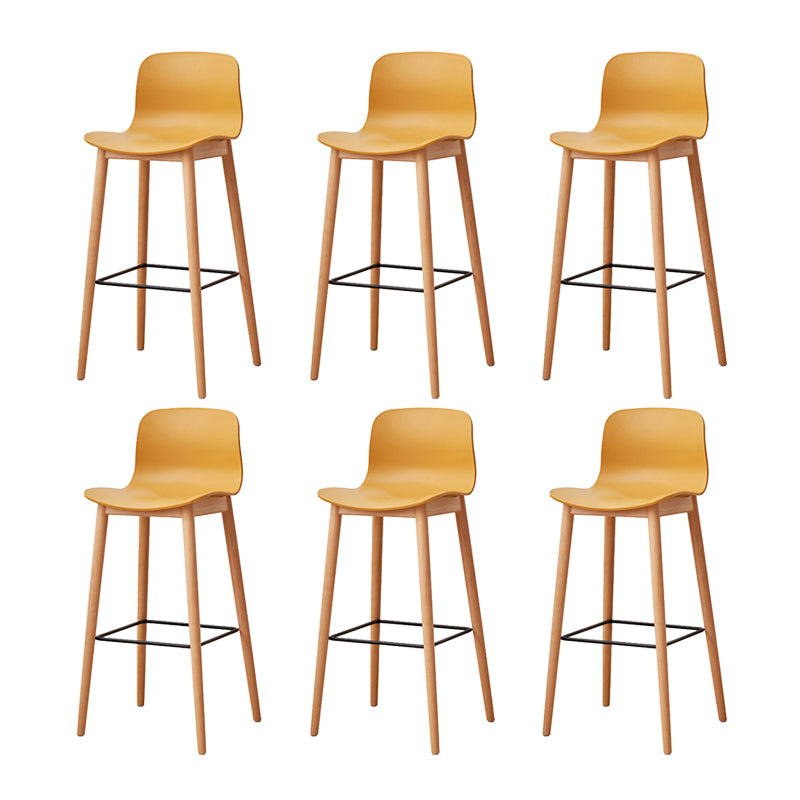 Nordic Backrest Armless Counter Stool Wooden Cafe Bar Stool with Plastic Cushion