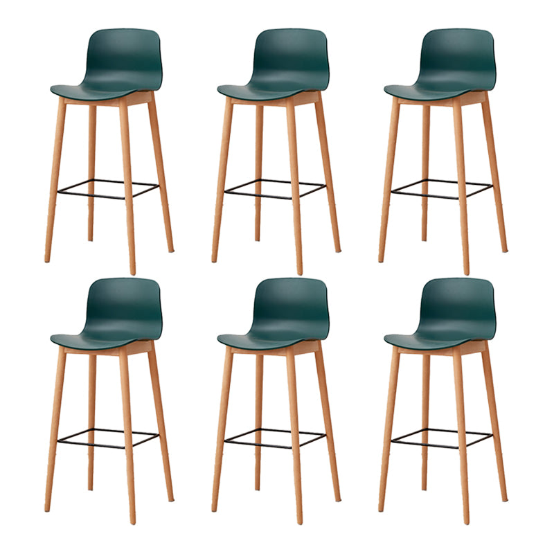 Nordic Backrest Armless Counter Stool Wooden Cafe Bar Stool with Plastic Cushion