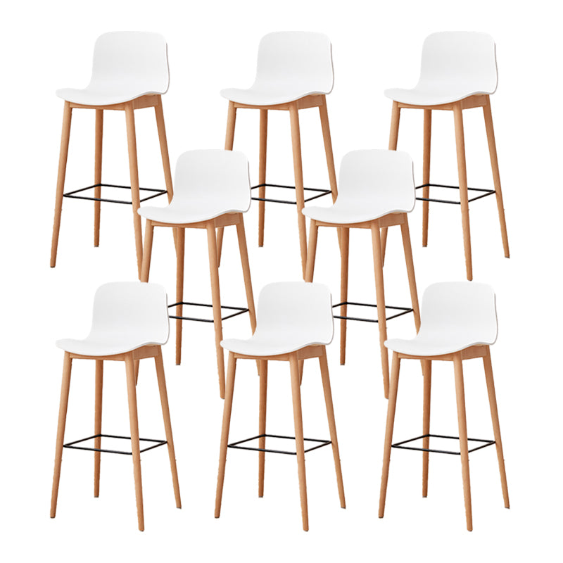 Nordic Backrest Armless Counter Stool Wooden Cafe Bar Stool with Plastic Cushion
