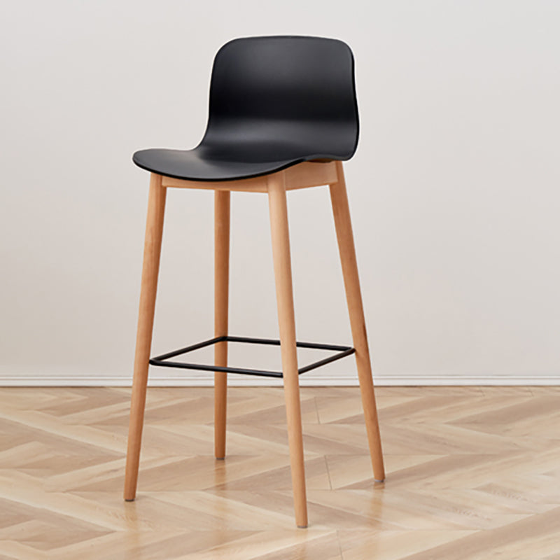 Nordic Backrest Armless Counter Stool Wooden Cafe Bar Stool with Plastic Cushion