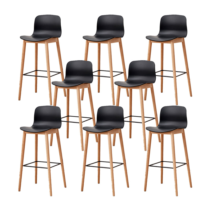 Nordic Backrest Armless Counter Stool Wooden Cafe Bar Stool with Plastic Cushion