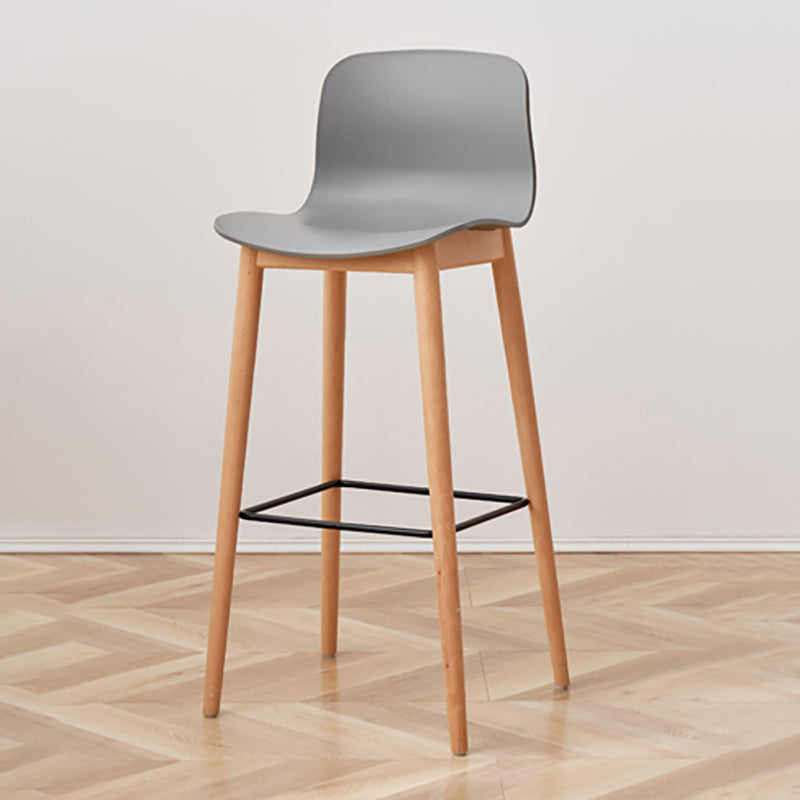 Nordic Backrest Armless Counter Stool Wooden Cafe Bar Stool with Plastic Cushion