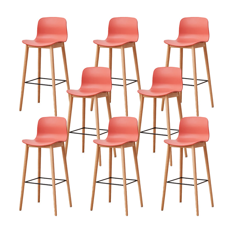 Nordic Backrest Armless Counter Stool Wooden Cafe Bar Stool with Plastic Cushion