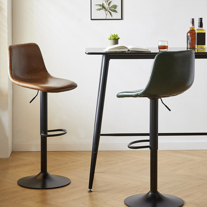 Industrial Backrest Armless Counter Stool Iron Adjustable Bar Stool with Leather Cushion