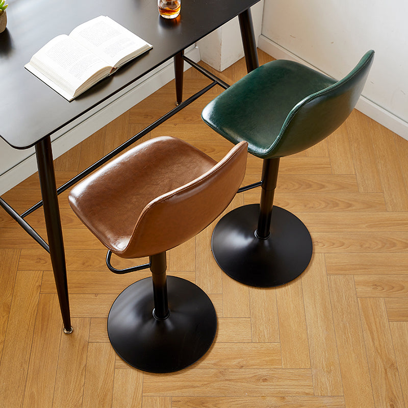 Industrial Backrest Armless Counter Stool Iron Adjustable Bar Stool with Leather Cushion