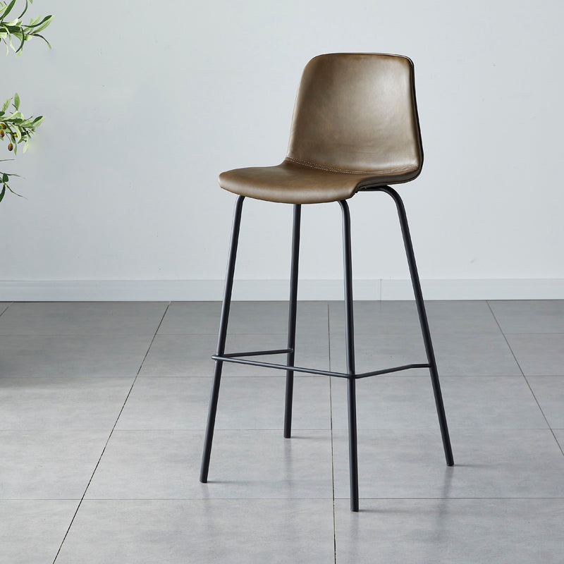 Modern Backrest Armless Counter Stool Metal Cafe Bar Stool with Leather Cushion