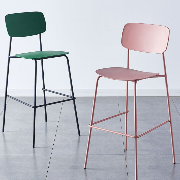 Modern Backrest Armless Counter Stool Iron Pub Stool with Plastic Cushion