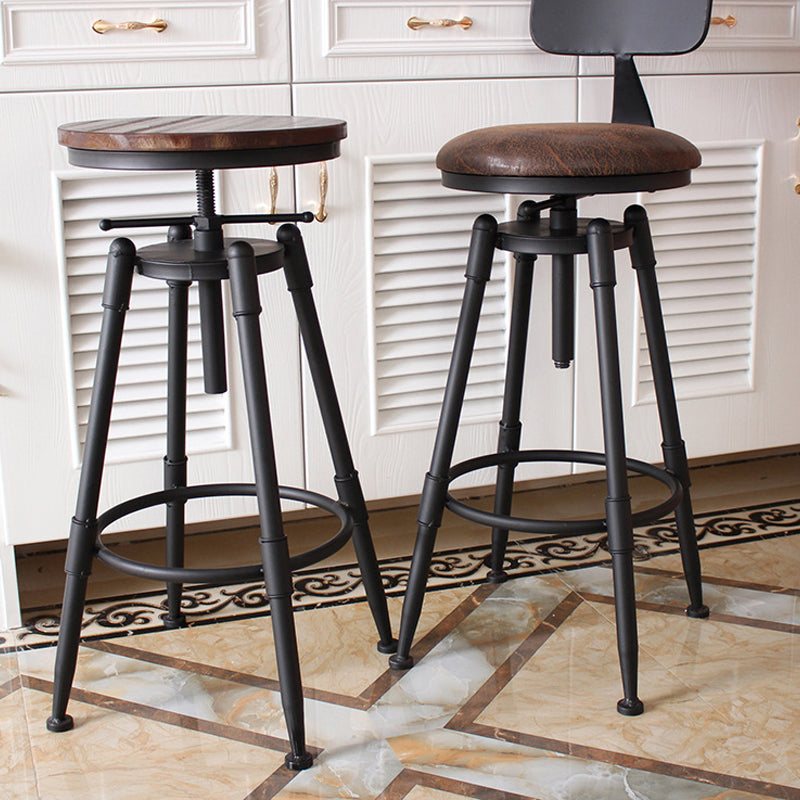 Industrial Rotatable Armless Counter Stool Iron Bar Stool with Pedal