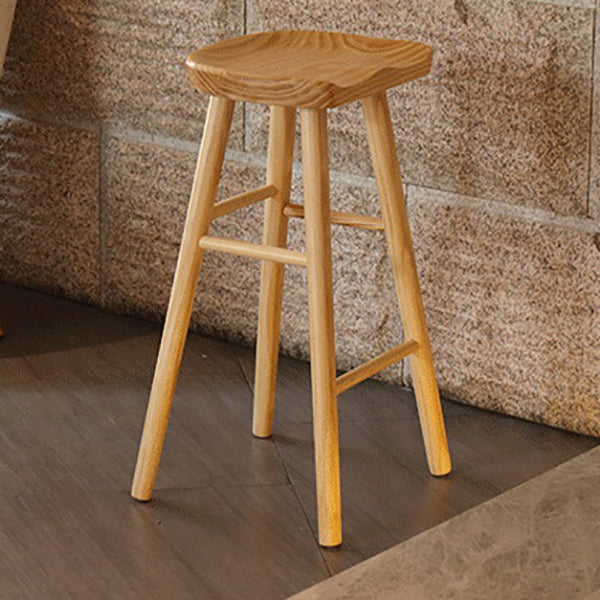 Industrial Armless Counter High Stool Solid Wood Backless Bistro Bar Stool with 4 Legs