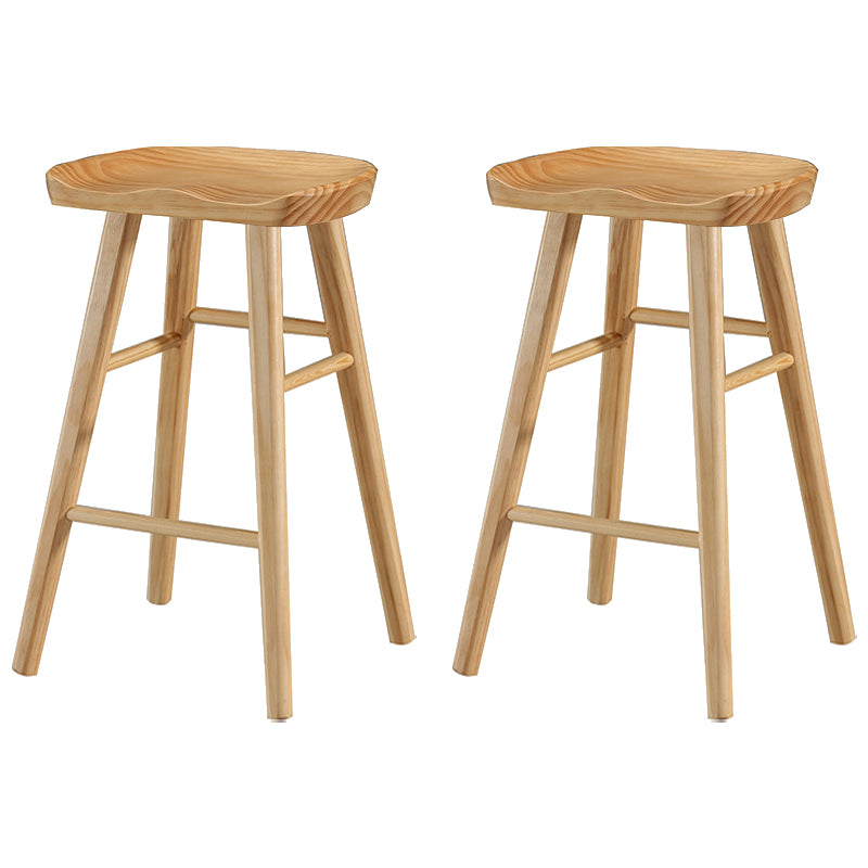 Industrial Armless Counter High Stool Solid Wood Backless Bistro Bar Stool with 4 Legs