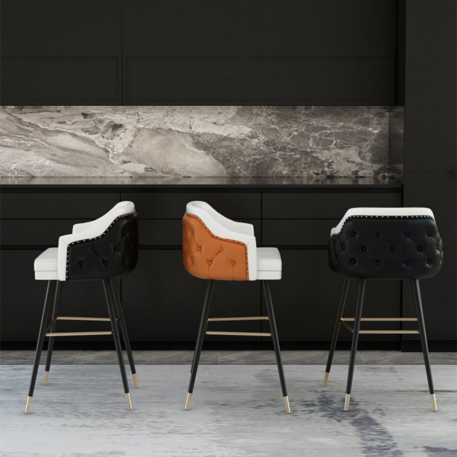 Modern Armrest Backrest Counter Stool Iron Cafe Bar Stool with Cushion and Pedal