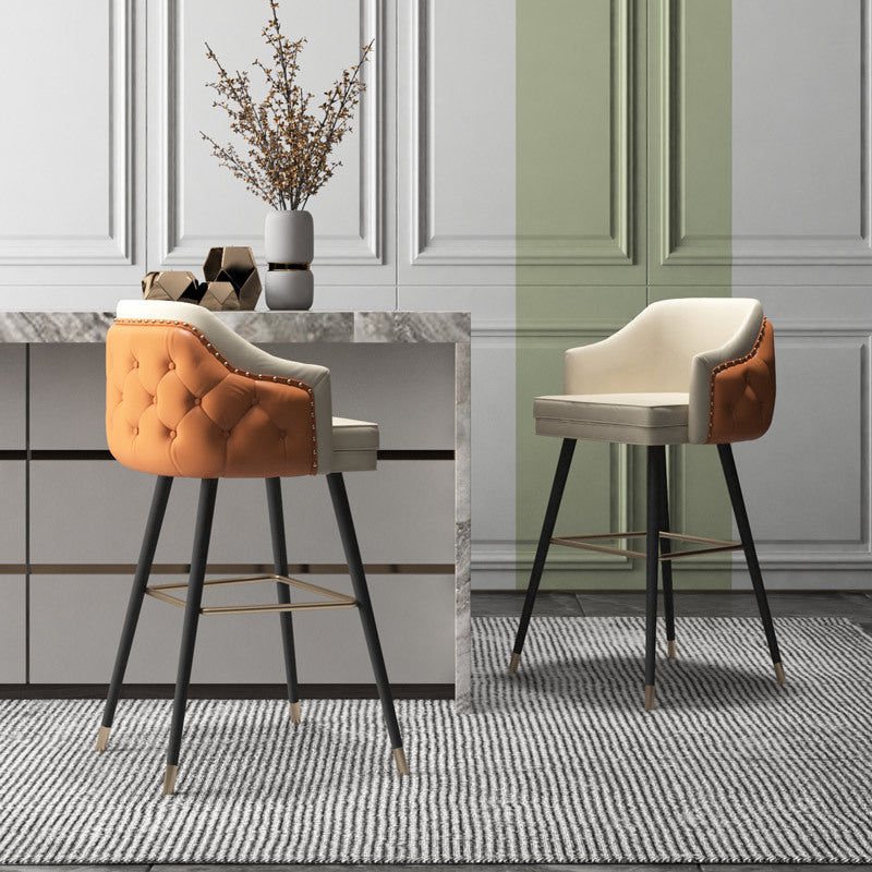 Modern Armrest Backrest Counter Stool Iron Cafe Bar Stool with Cushion and Pedal