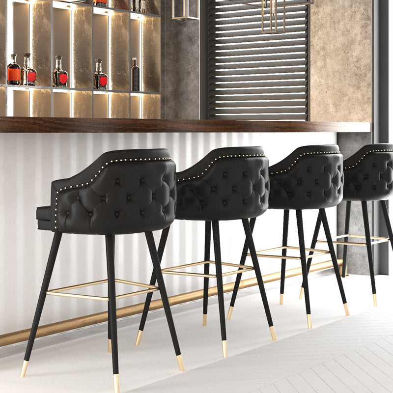 Modern Armrest Backrest Counter Stool Iron Cafe Bar Stool with Cushion and Pedal