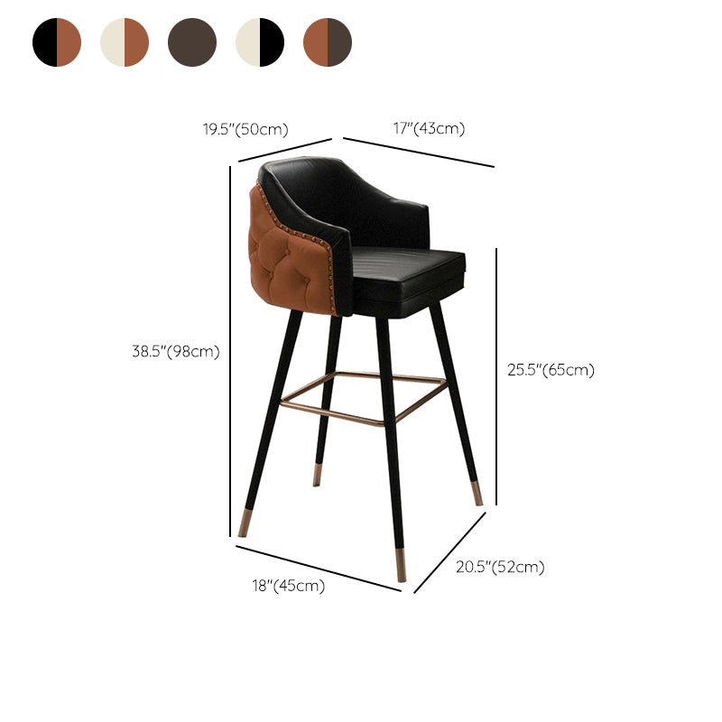 Modern Armrest Backrest Counter Stool Iron Cafe Bar Stool with Cushion and Pedal