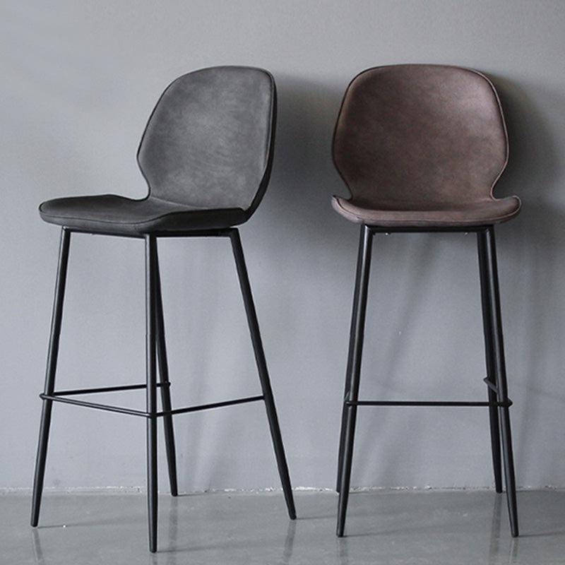 Modern Backrest Armless Counter Stool Iron Cafe Bar High Stool with Leather Cushion