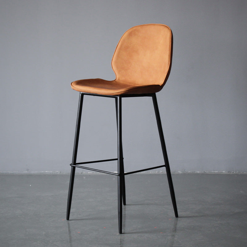 Modern Backrest Armless Counter Stool Iron Cafe Bar High Stool with Leather Cushion
