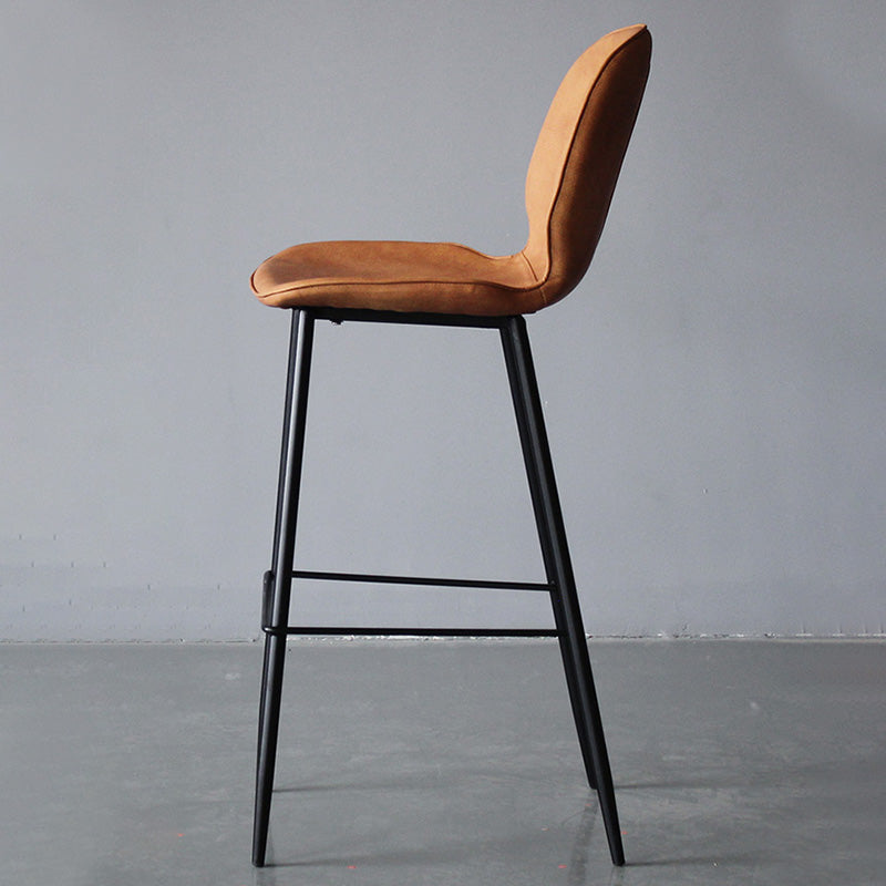 Modern Backrest Armless Counter Stool Iron Cafe Bar High Stool with Leather Cushion