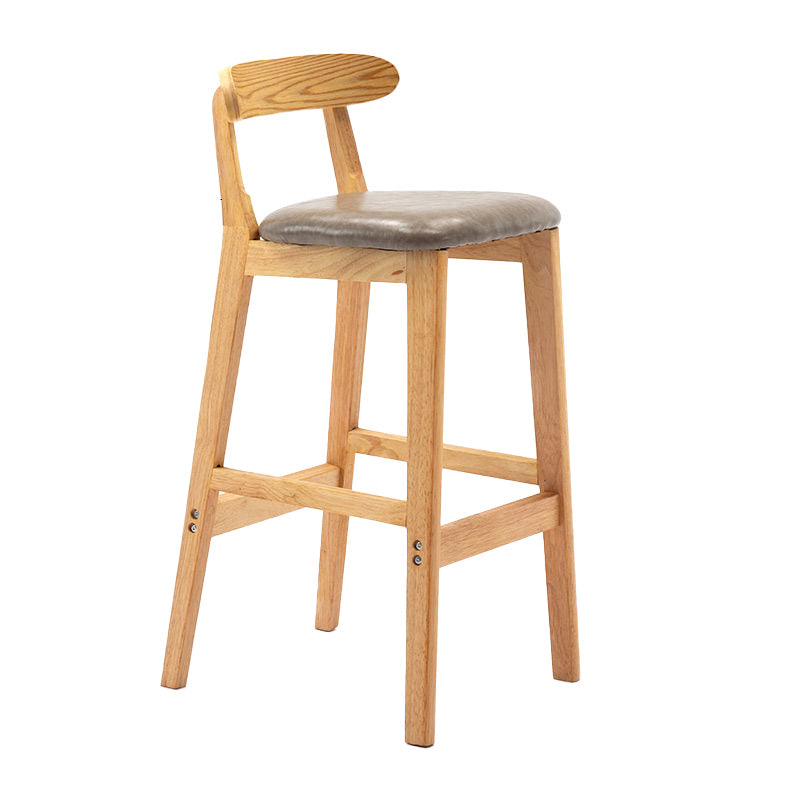 Industrial Armless Backrest Counter Stool Rubber Wood Cafe Bar Stool with Pedal