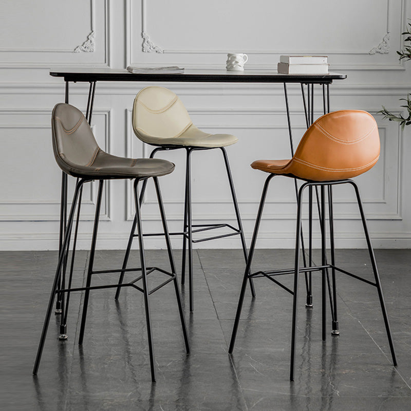 Modern Backrest Armless Counter Stool Iron Bistro Bar Stool with Leather Cushion