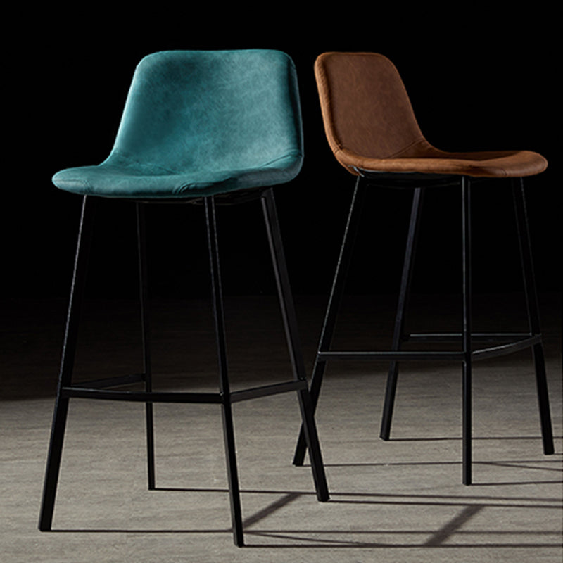 Industrial Metal Barstool Leather Low Back Stool with Cushion