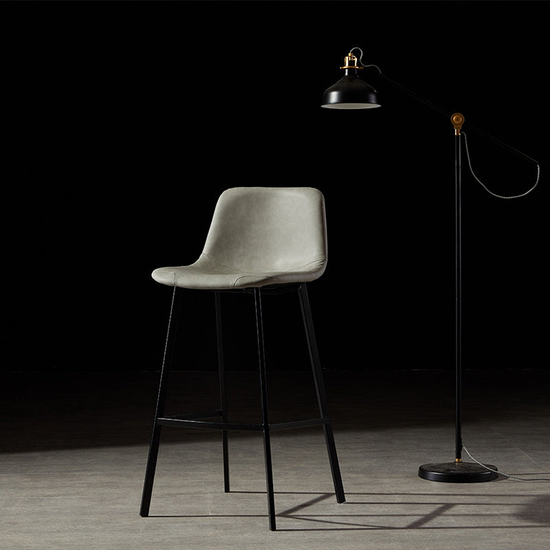 Industrial Metal Barstool Leather Low Back Stool with Cushion