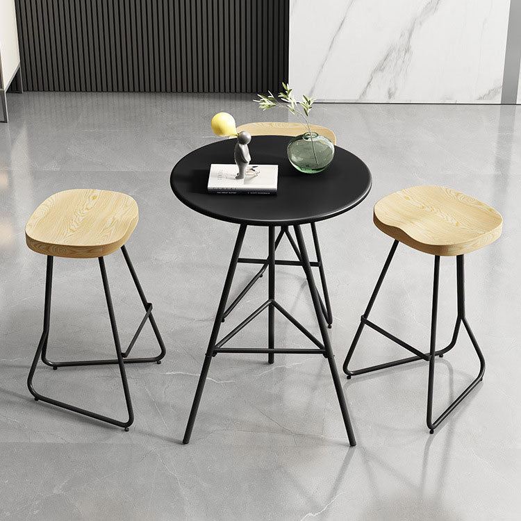 1/3/4/5 Pieces Industrial Iron Bar Table Set Round Bistro Set with Wood Top