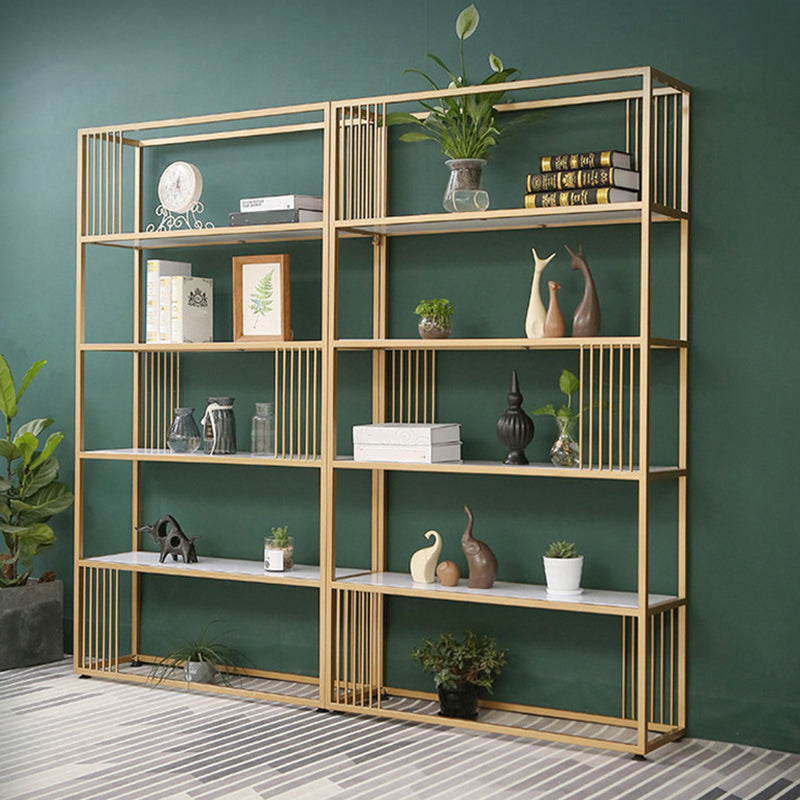 Metal and Wooden Bookshelf Open Glam Etagere Shelf Bookcase for Study Room