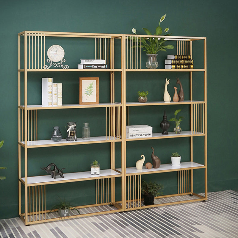 Metal and Wooden Bookshelf Open Glam Etagere Shelf Bookcase for Study Room