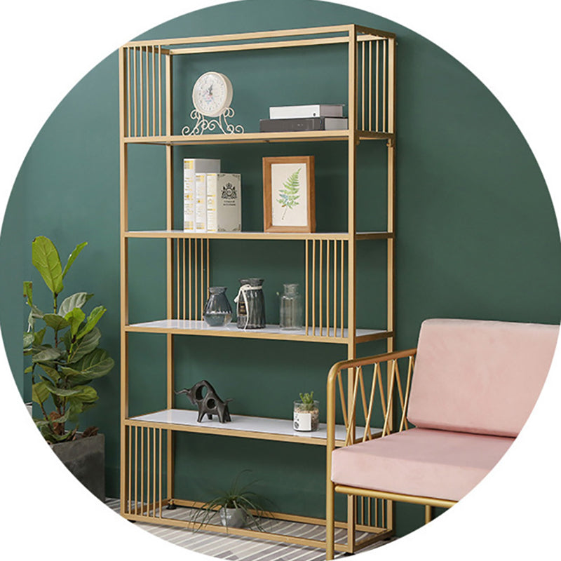 Metal and Wooden Bookshelf Open Glam Etagere Shelf Bookcase for Study Room
