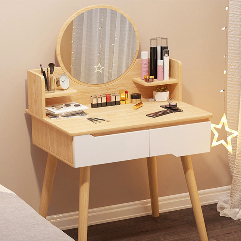 Contemporary Wooden Make-up Vanity with Shelves and 2 Drawers