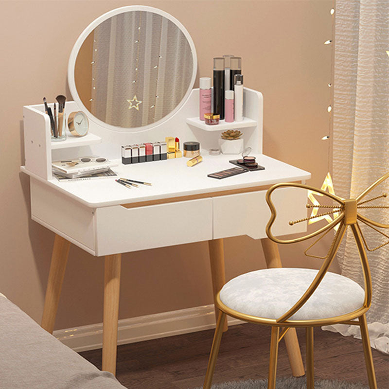 Contemporary Wooden Make-up Vanity with Shelves and 2 Drawers