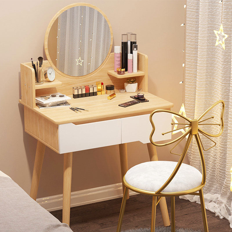 Contemporary Wooden Make-up Vanity with Shelves and 2 Drawers