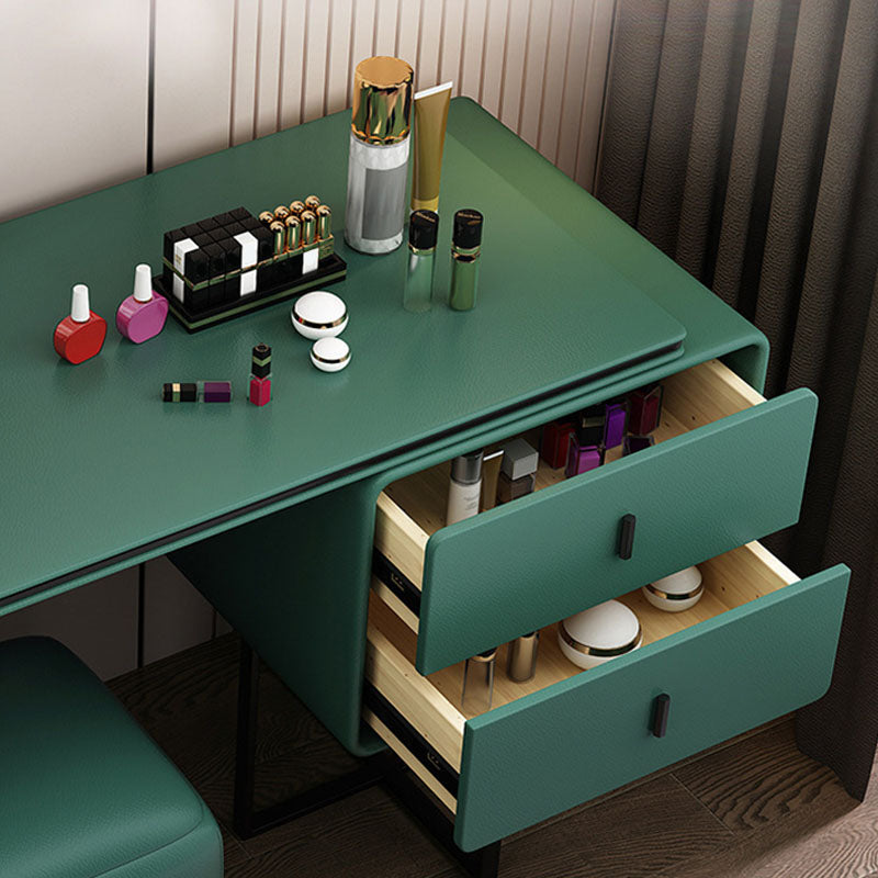 Bedroom Glam Double Drawers Faux Leather Standing Make-up Vanity