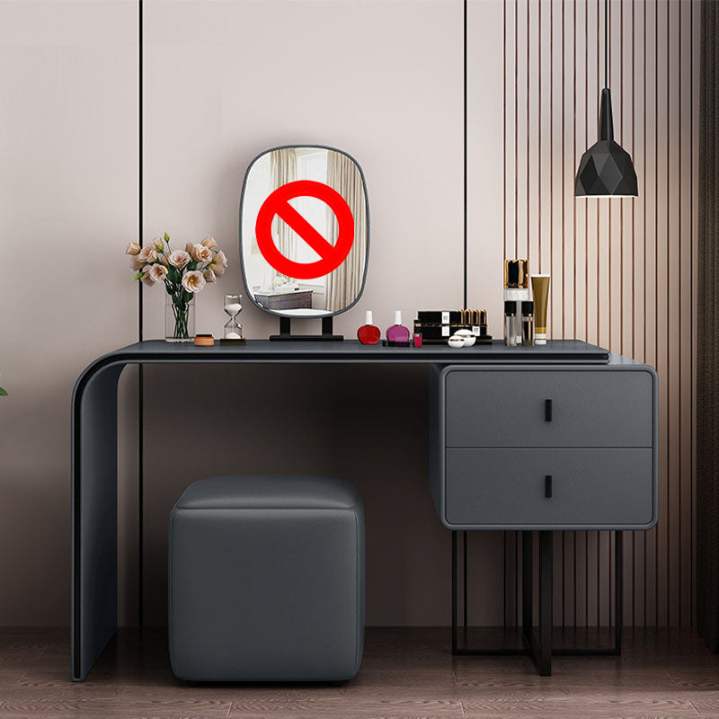 Bedroom Glam Double Drawers Faux Leather Standing Make-up Vanity