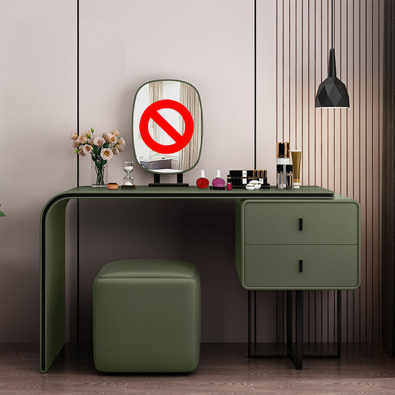 Bedroom Glam Double Drawers Faux Leather Standing Make-up Vanity