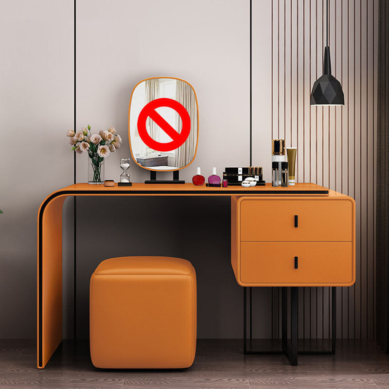 Bedroom Glam Double Drawers Faux Leather Standing Make-up Vanity