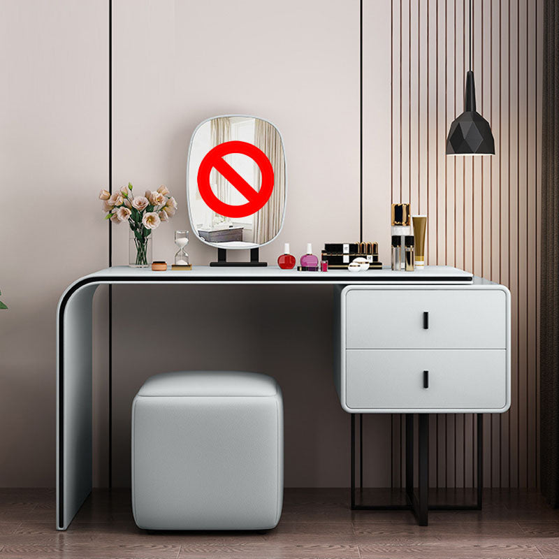 Bedroom Glam Double Drawers Faux Leather Standing Make-up Vanity