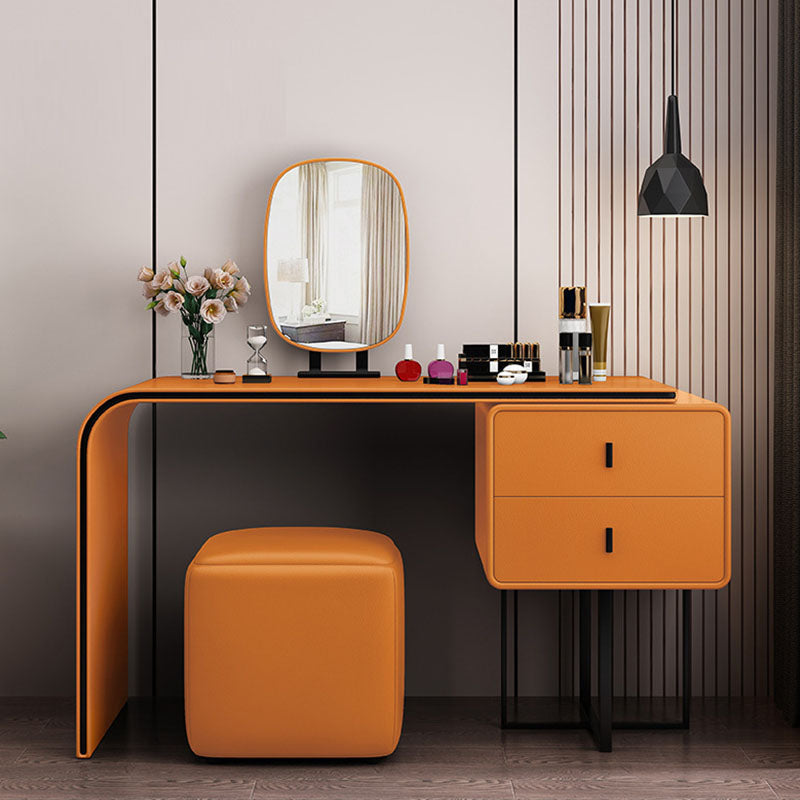 Bedroom Glam Double Drawers Faux Leather Standing Make-up Vanity