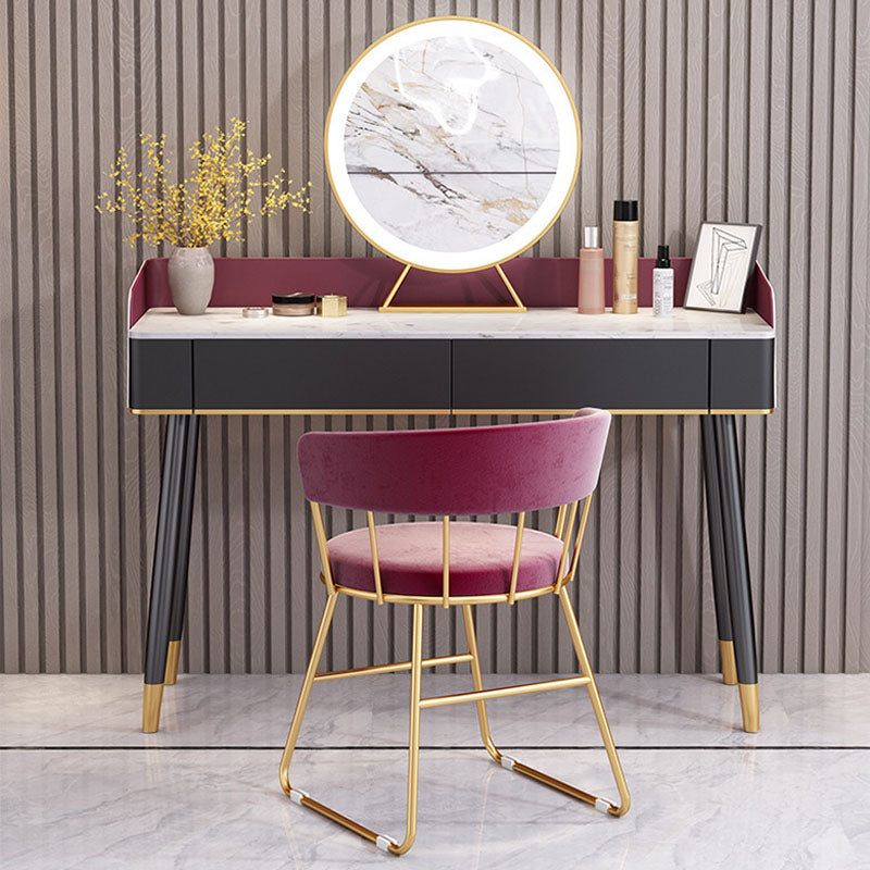 Contemporary Stone Top Makeup Vanity Desk with Wooden Drawer