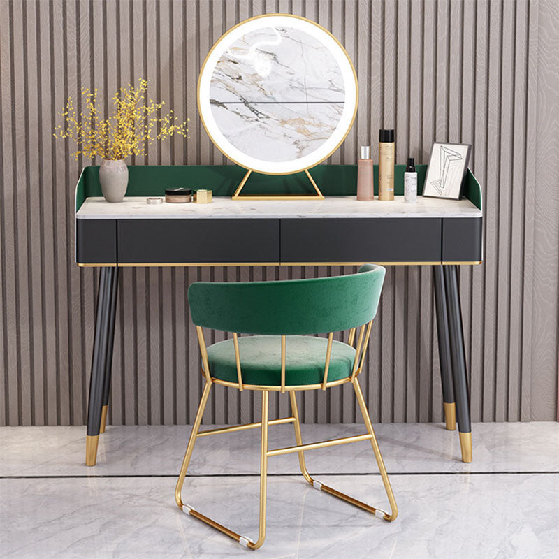 Contemporary Stone Top Makeup Vanity Desk with Wooden Drawer