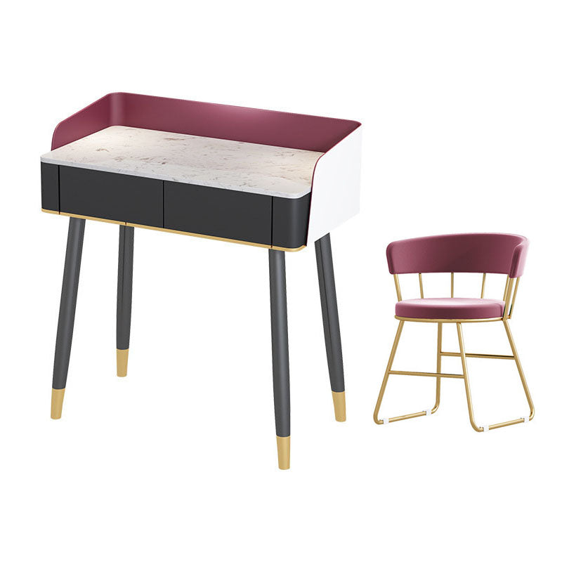 Contemporary Stone Top Makeup Vanity Desk with Wooden Drawer