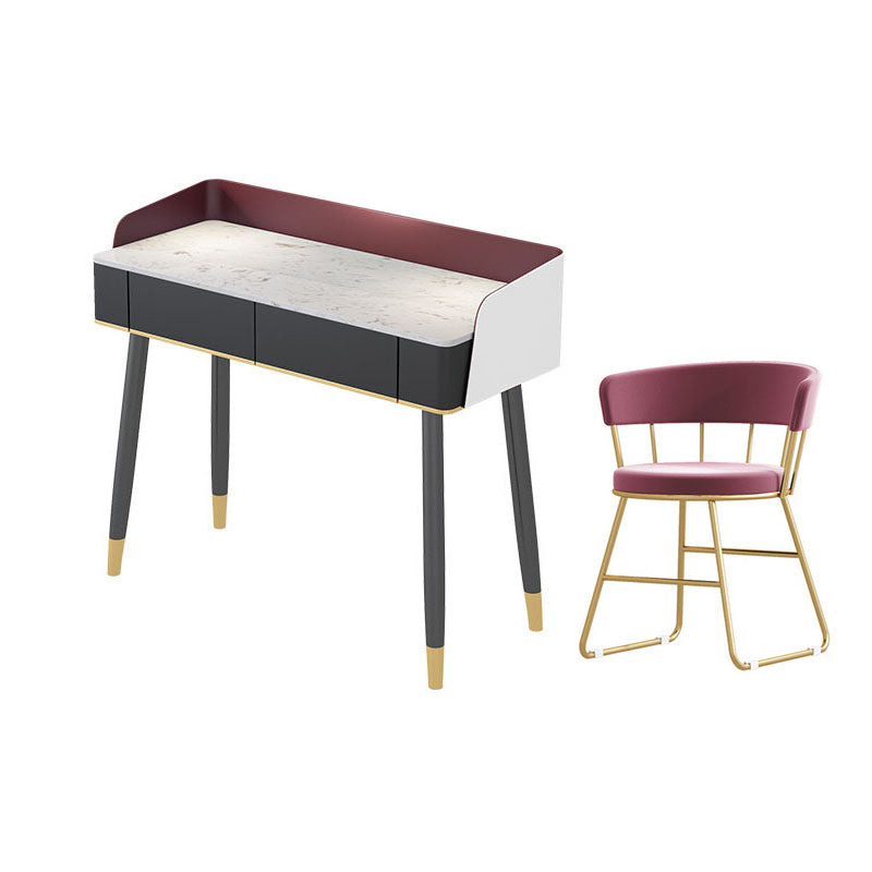 Contemporary Stone Top Makeup Vanity Desk with Wooden Drawer