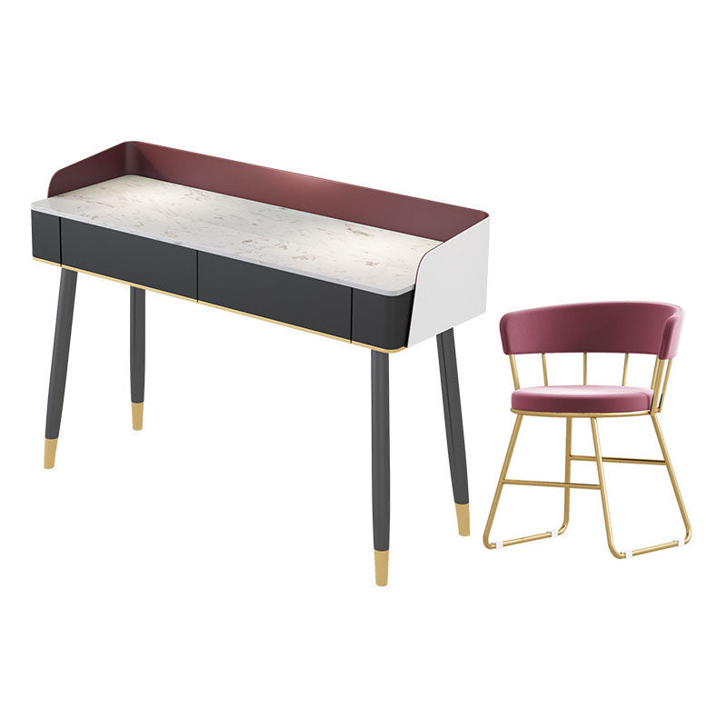 Contemporary Stone Top Makeup Vanity Desk with Wooden Drawer