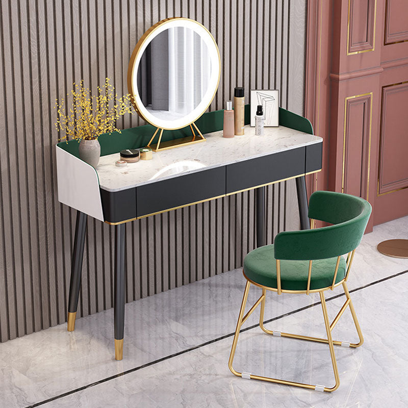 Contemporary Stone Top Makeup Vanity Desk with Wooden Drawer